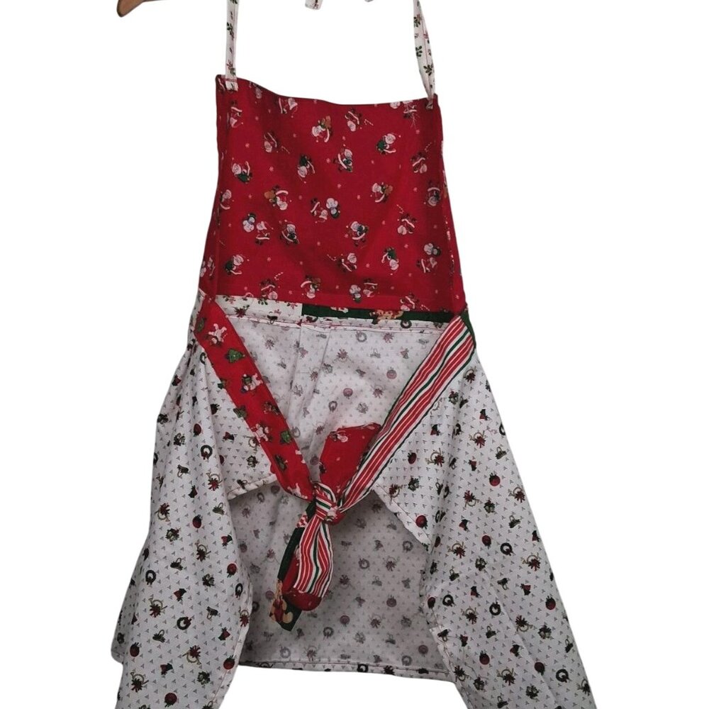 Handmade Patchwork Christmas Apron Santa Claus Wreath French Horn One Size - Picture 2 of 16
